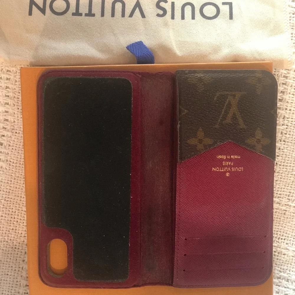 LOUIS VUITTON Monogram Folio iPhone X XS Case Smartphone Cover Fuchsia Red